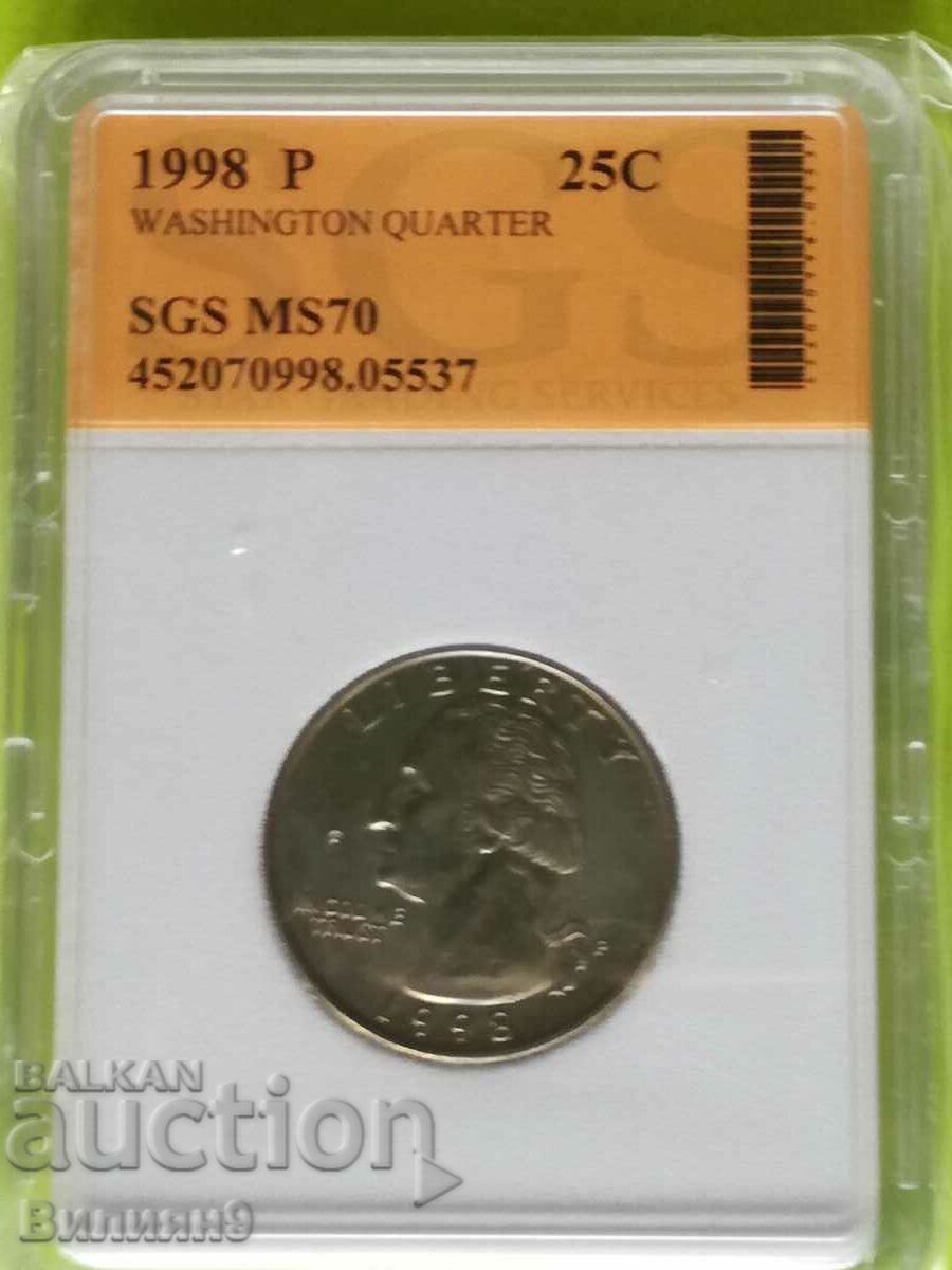 25 Cents 1998 ''P'' USA Certified SGS - MS70