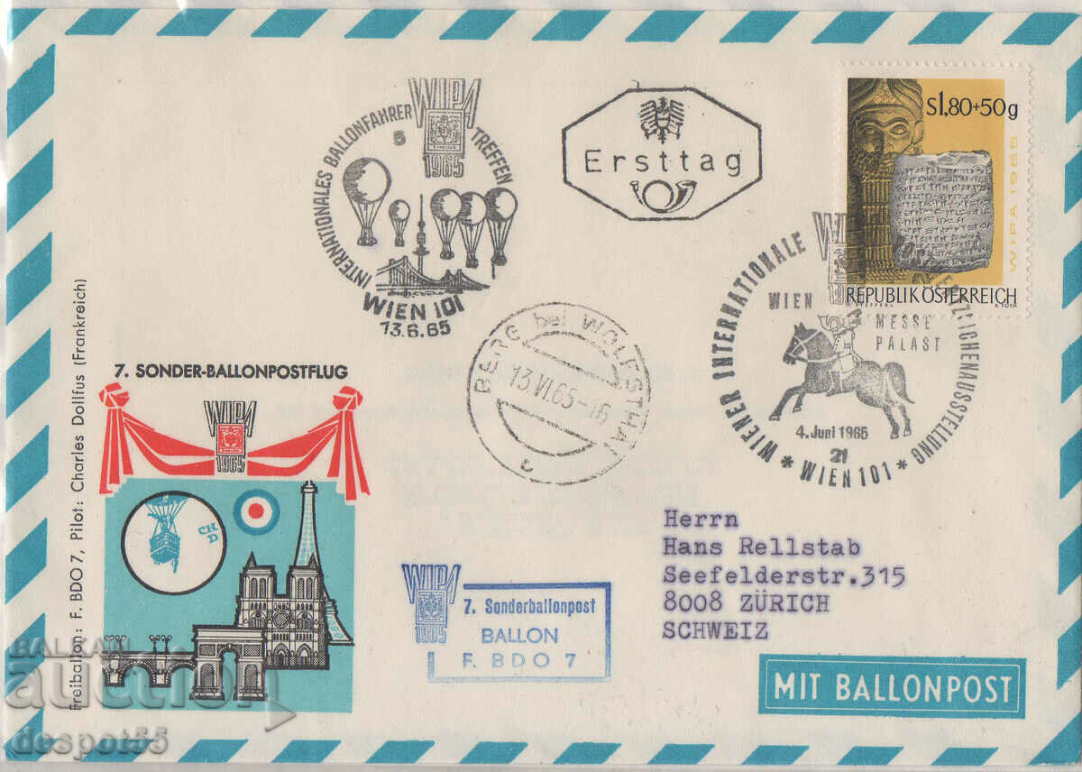 1965. Αυστρία. Ταχυδρομείο με μπαλόνι.