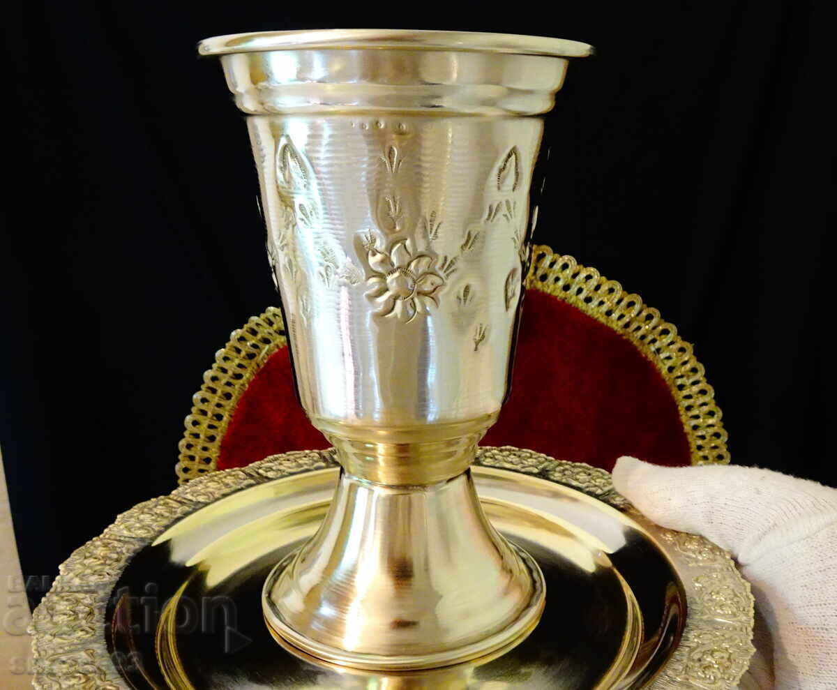 Pahar de vin argintat, cupă 300 ml., relief - 7 Pahar de vin argintat, cupă 300 ml., relief - 7