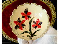 Bronze bowl, candy box with cellular enamel, white.