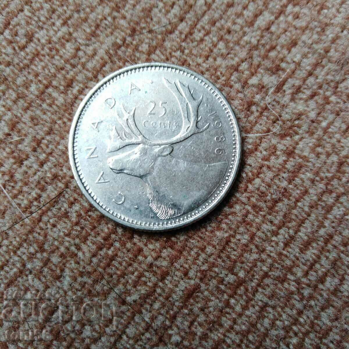 Канада 25 цента 1986