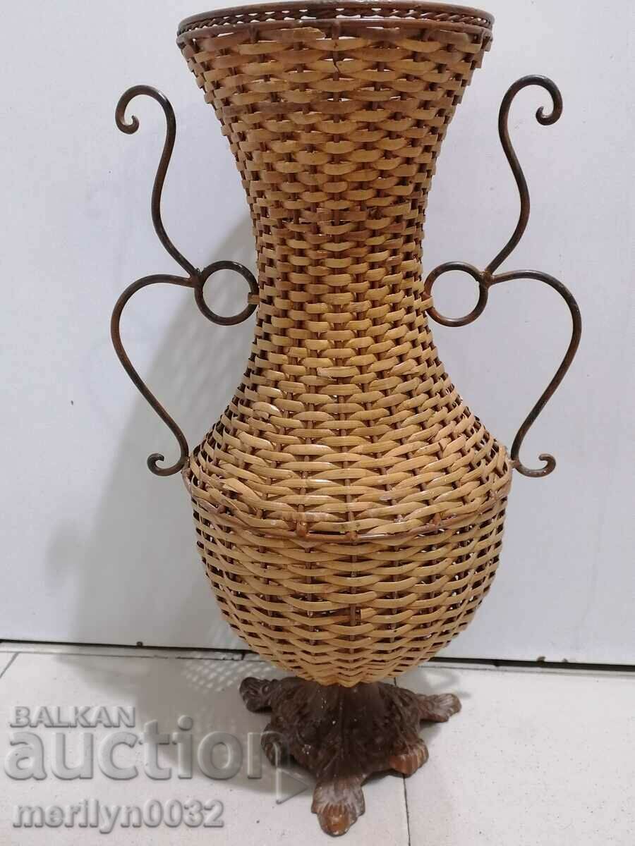 Vase for dried flowers, metal with braided Kamashite