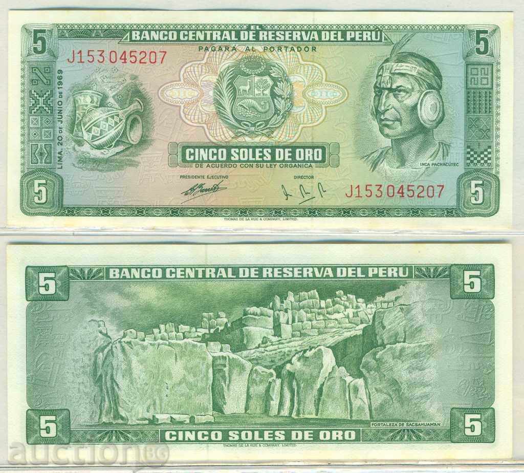 Zorbas LICITAȚII PERU 5 tălpi de Oro 1969 UNC
