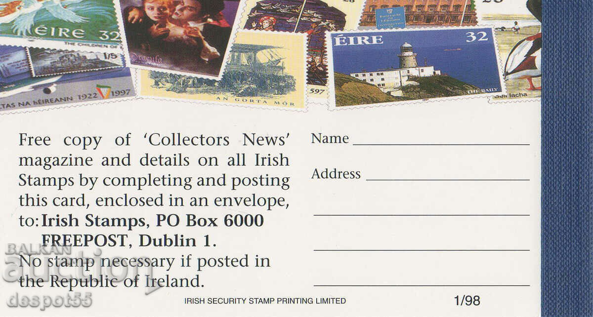Παράδοση 1998. Eire. Γραμματόσημα χαιρετισμού. Δελτίο.