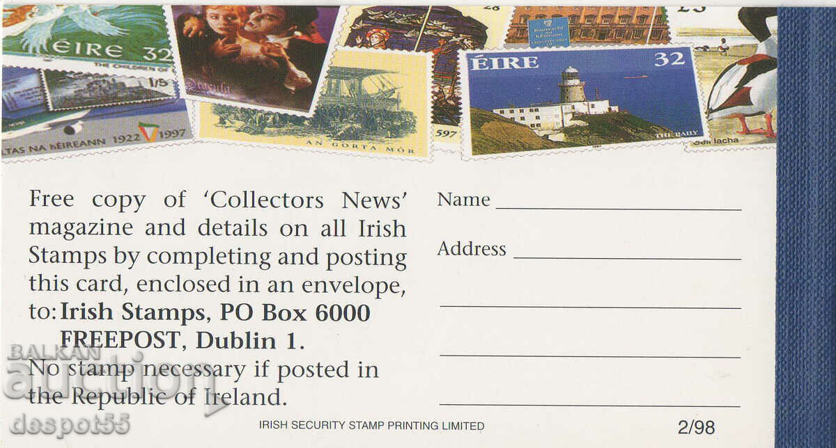 Παράδοση 1998. Eire. Γραμματόσημα χαιρετισμού. Δελτίο.