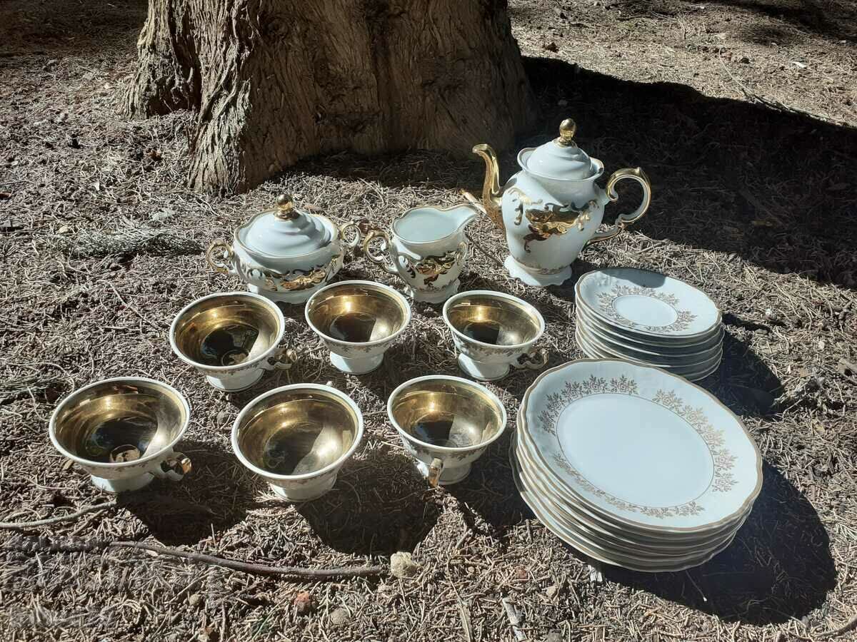 Porcelain service for coffee or tea 21 pieces gilding Unique