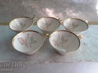 Lot of 5 porcelain coffee cups with gilt markings