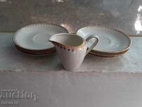 Lot of porcelain 6 saucers and 1 latiere gilt mark