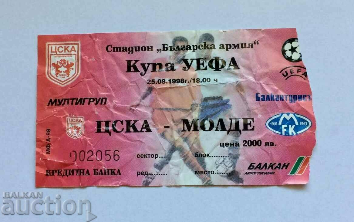 Bilet fotbal CSKA-Molde 1998 UEFA