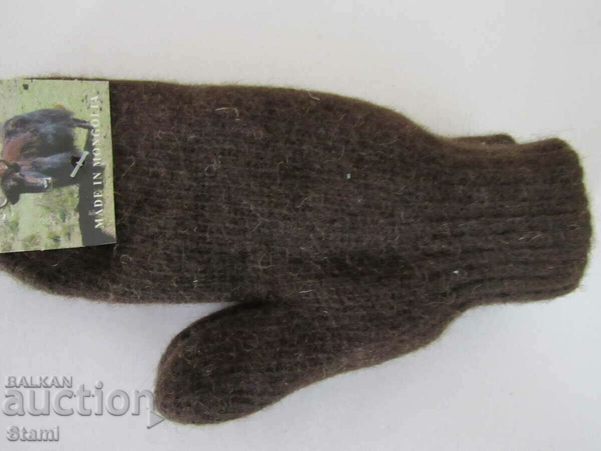 Machine knitted yak wool kid gloves with one finger, - 5 Machine knitted yak wool kid gloves with one finger, - 5