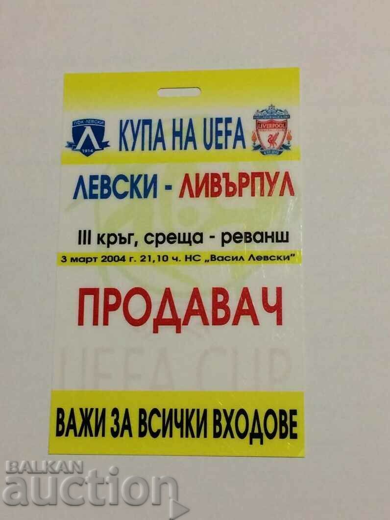 Εισιτήριο ποδοσφαίρου Levski-Liverpool 2004 UEFA