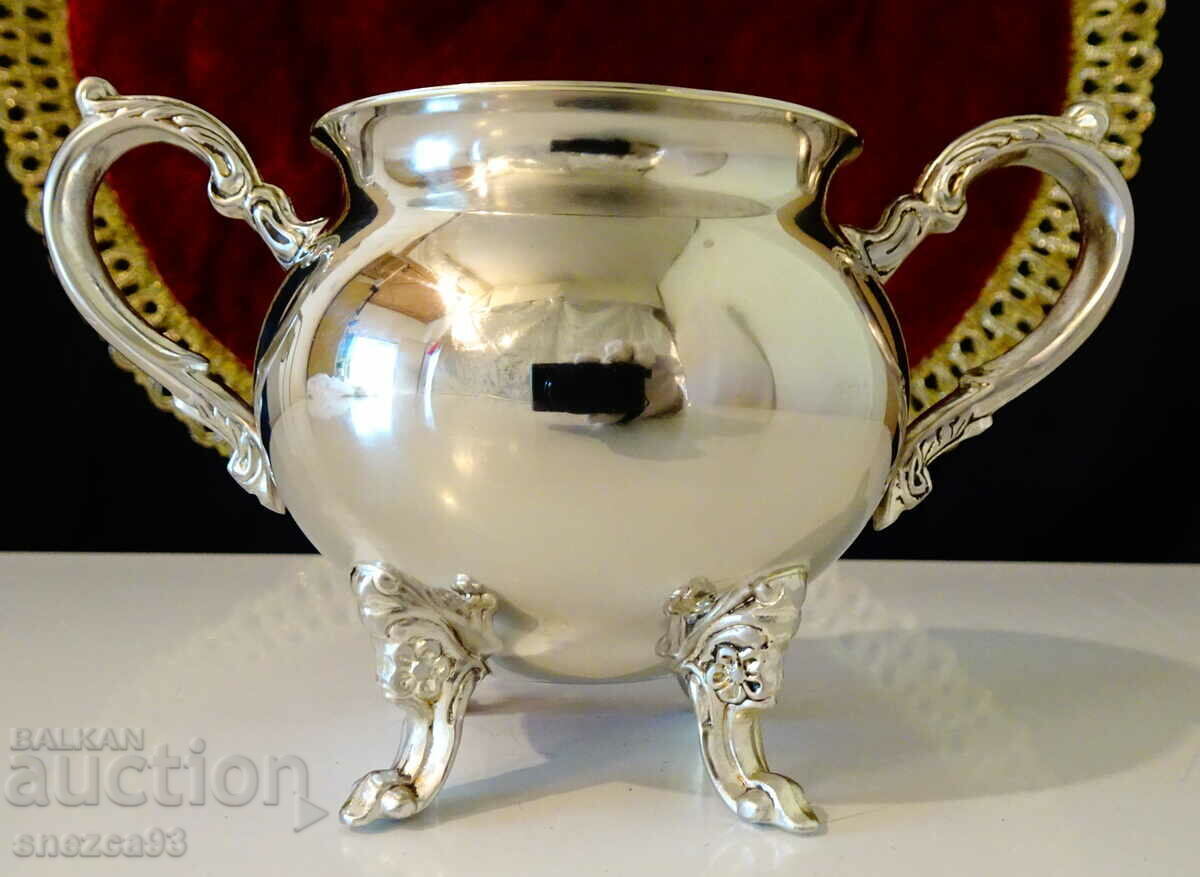 Beautiful silver-plated sugar bowl, brass. - 7 Beautiful silver-plated sugar bowl, brass. - 7