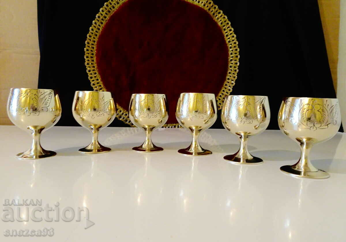 Auction English bronze cups, baroque ornaments, 6 pieces Auction English bronze cups, baroque ornaments, 6 pieces