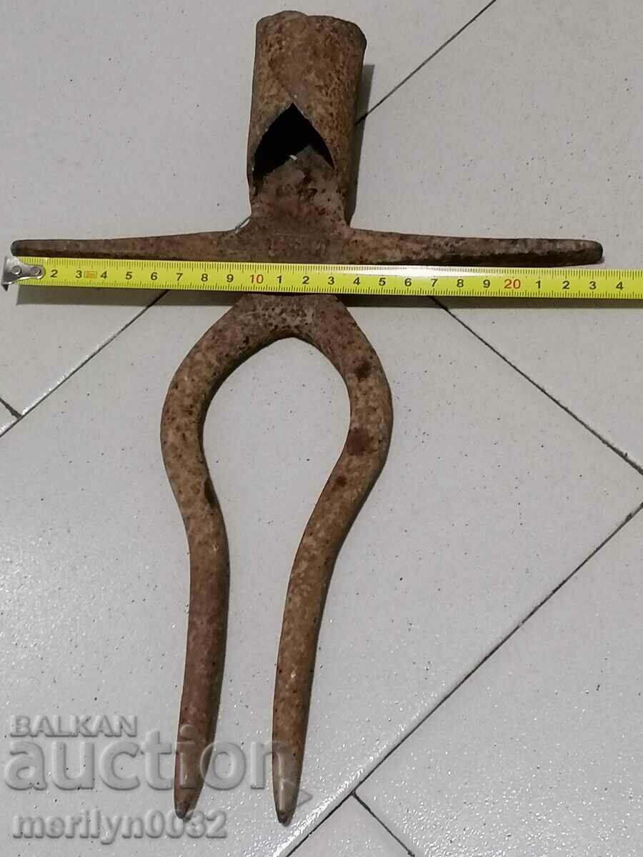 Delivery of Old Wrought Two Prong, Pitchfork, Stamped Wrought Iron Delivery of Old Wrought Two Prong, Pitchfork, Stamped Wrought Iron