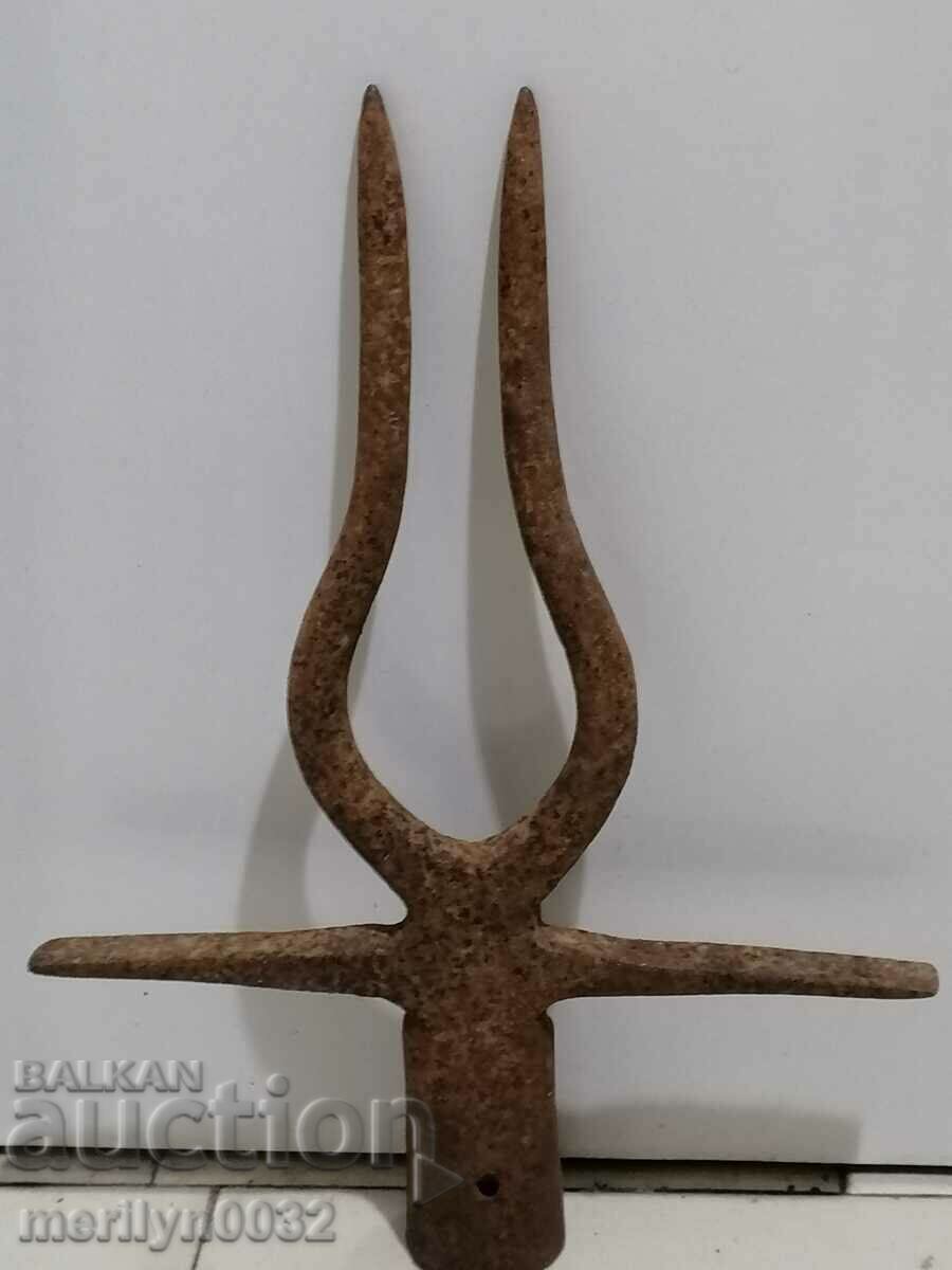 Old Wrought Two Prong, Pitchfork, Stamped Wrought Iron - 5 Old Wrought Two Prong, Pitchfork, Stamped Wrought Iron - 5