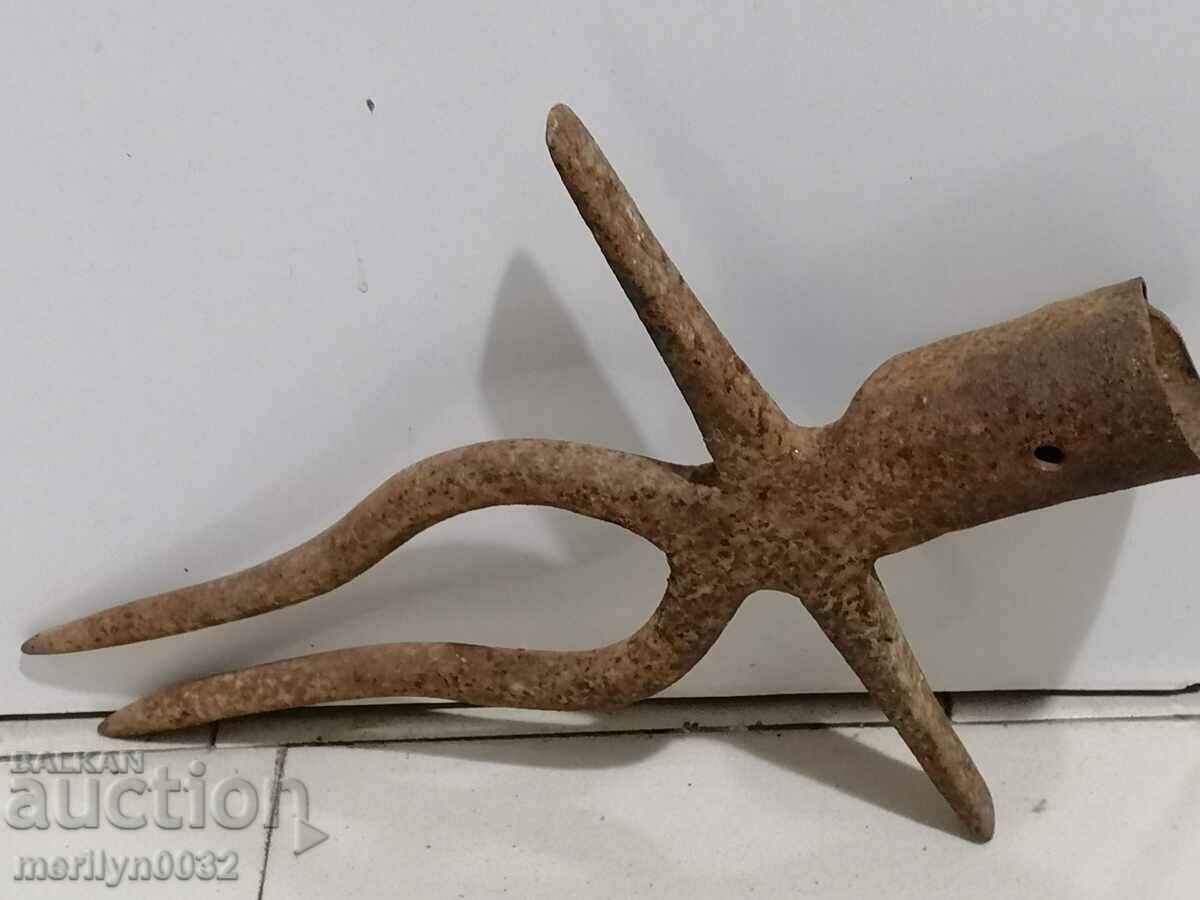 Old Wrought Two Prong, Pitchfork, Stamped Wrought Iron - 6 Old Wrought Two Prong, Pitchfork, Stamped Wrought Iron - 6