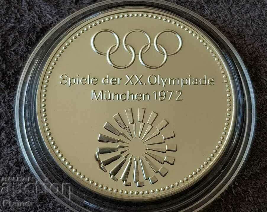 1972 Мюнхен Сребърен Немски медал плакет Oz унция монета RRR