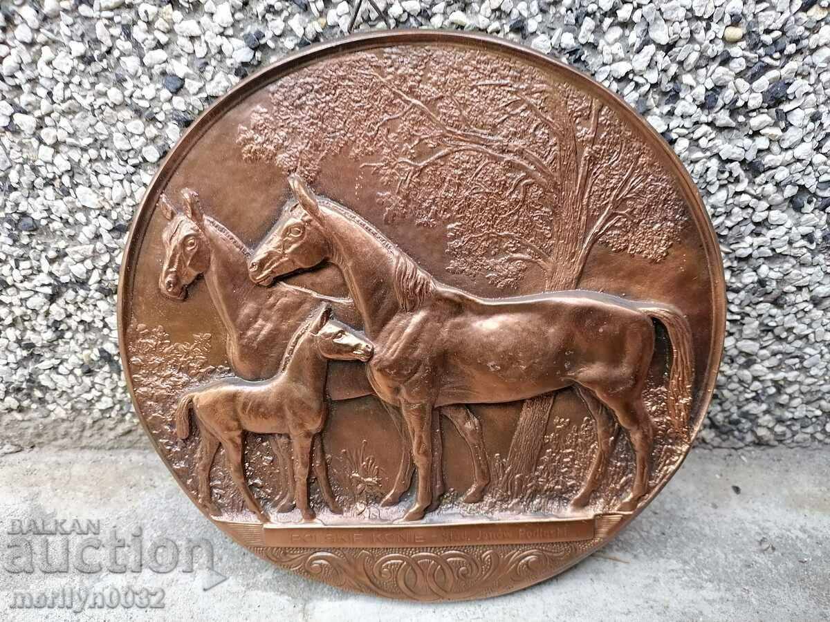 Wrought copper copper panel Polish horses copper 22 cm Poland - 7 Wrought copper copper panel Polish horses copper 22 cm Poland - 7