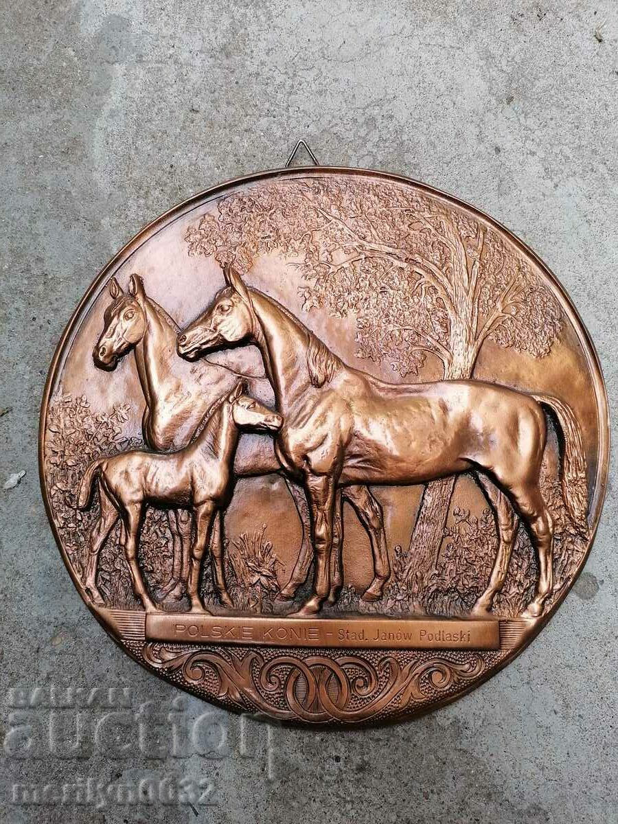 Πάνελ από σφυρήλατο χαλκό Πολωνικά άλογα χαλκό 22 cm Πολωνία