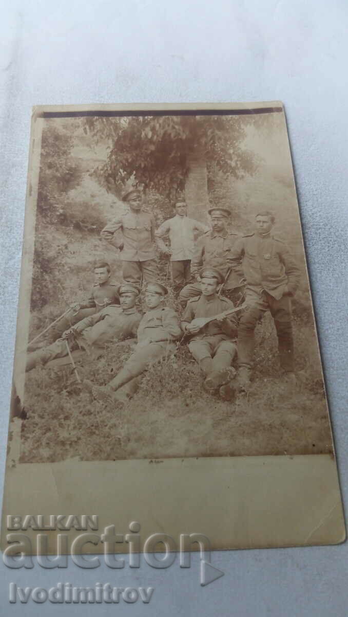 Photo Officers and soldiers under a pine tree on the front 1918 PSV