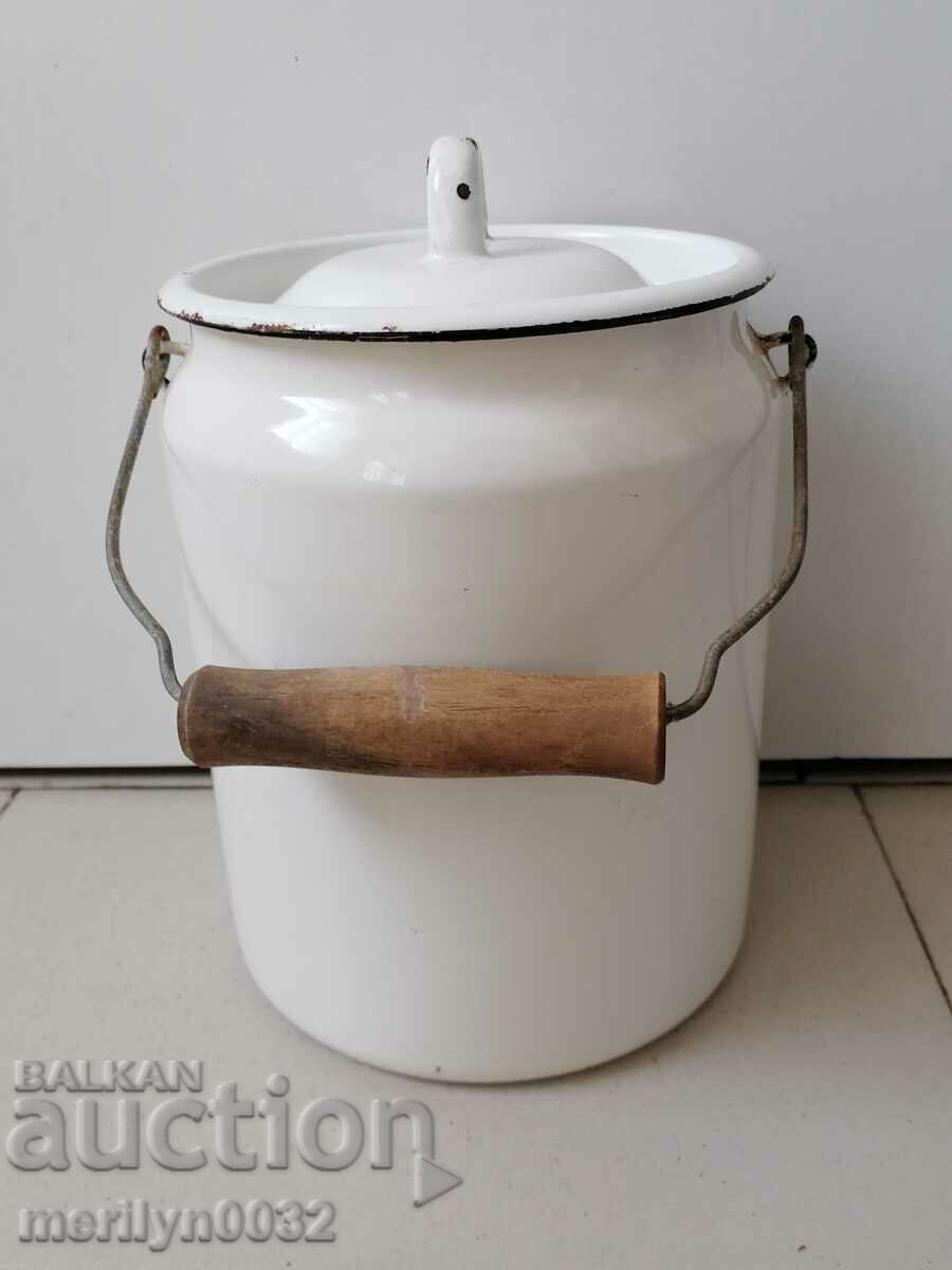 Auction  Soc pitcher enamel lid metal cup pitcher enameled dish