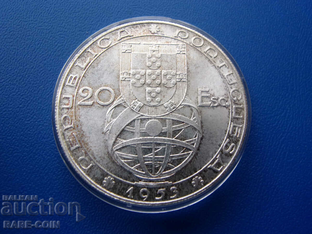 RS(44) Portugalia- 20 escudos 1953- argint si rare.BZC cu preț € 20.45 | 40.00 BGN