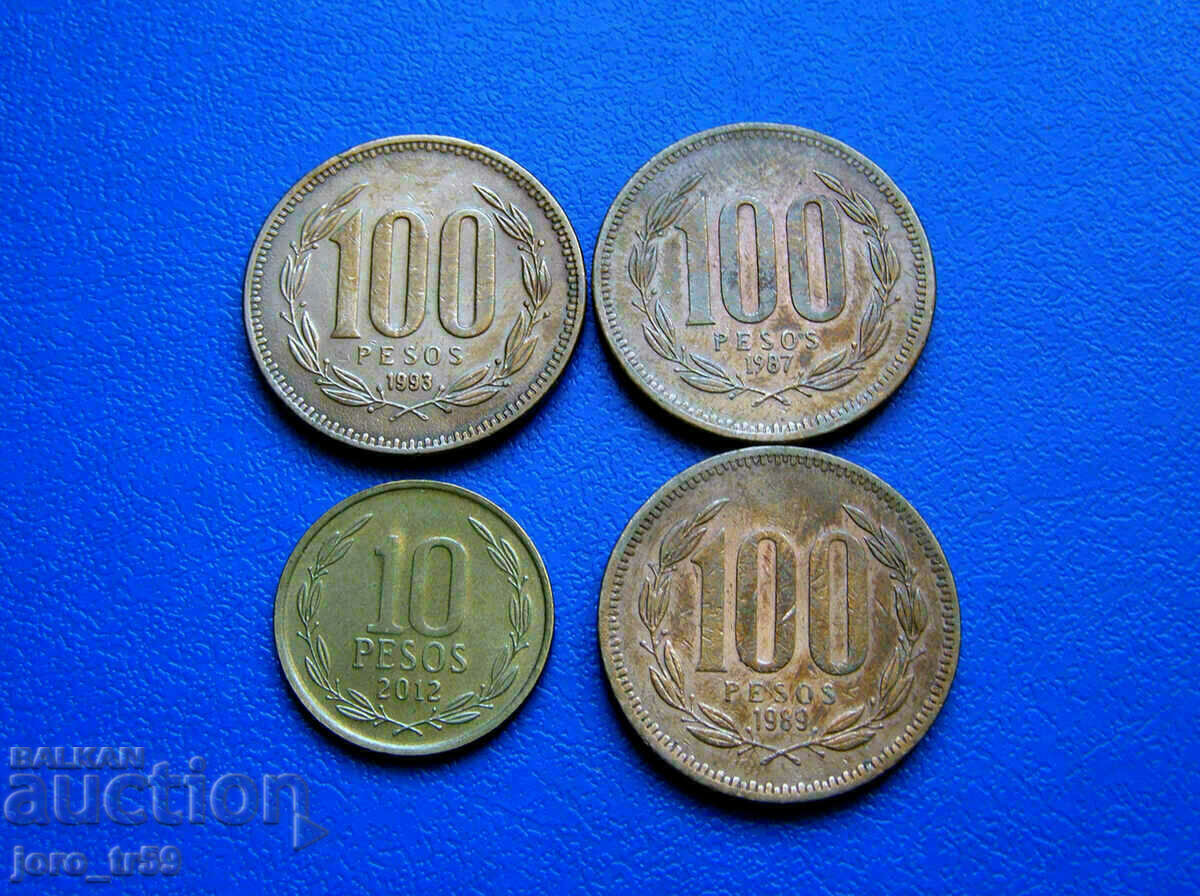 Чили - 10 и 100 песо 1987, 1989, 1993 и 2012 г.
