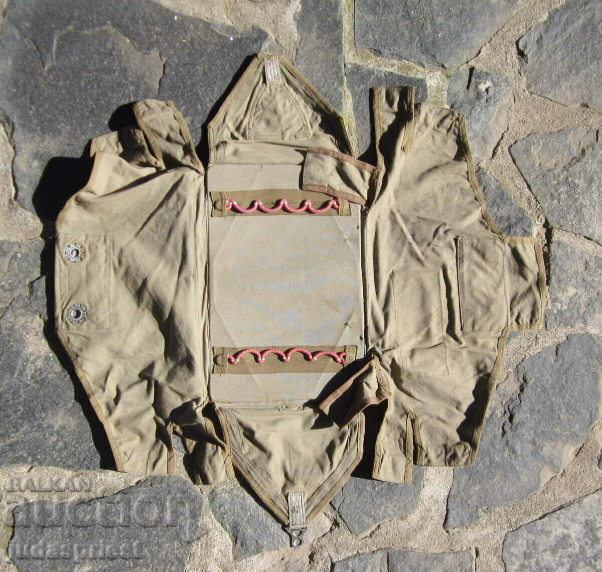 old Bulgarian parachute backpack of a parachutist parachute major