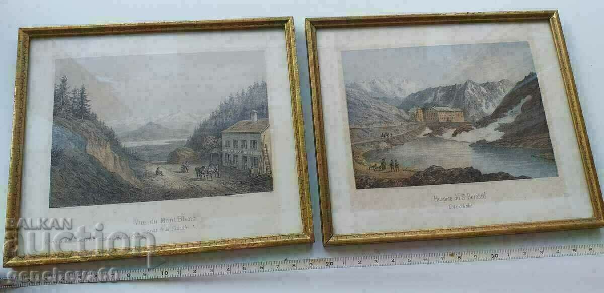 Două tablouri vechi imprimate 16/18.5cm.