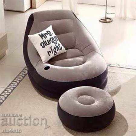 Inflatable, armchair armchair barbaron and pouf stool suede Int