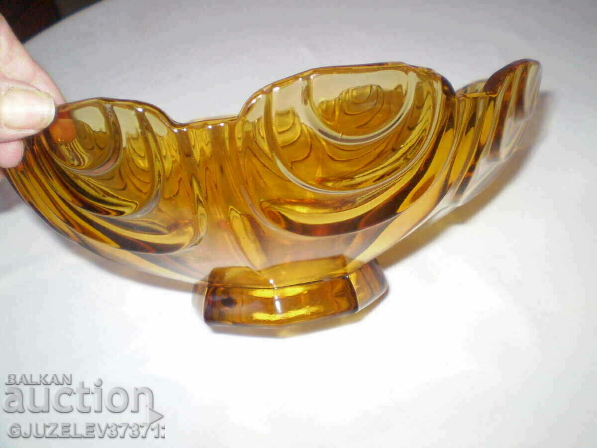 Auction Old Crystal Glass CARAMEL COLOR Massive Bowl, Fructier Auction Old Crystal Glass CARAMEL COLOR Massive Bowl, Fructier