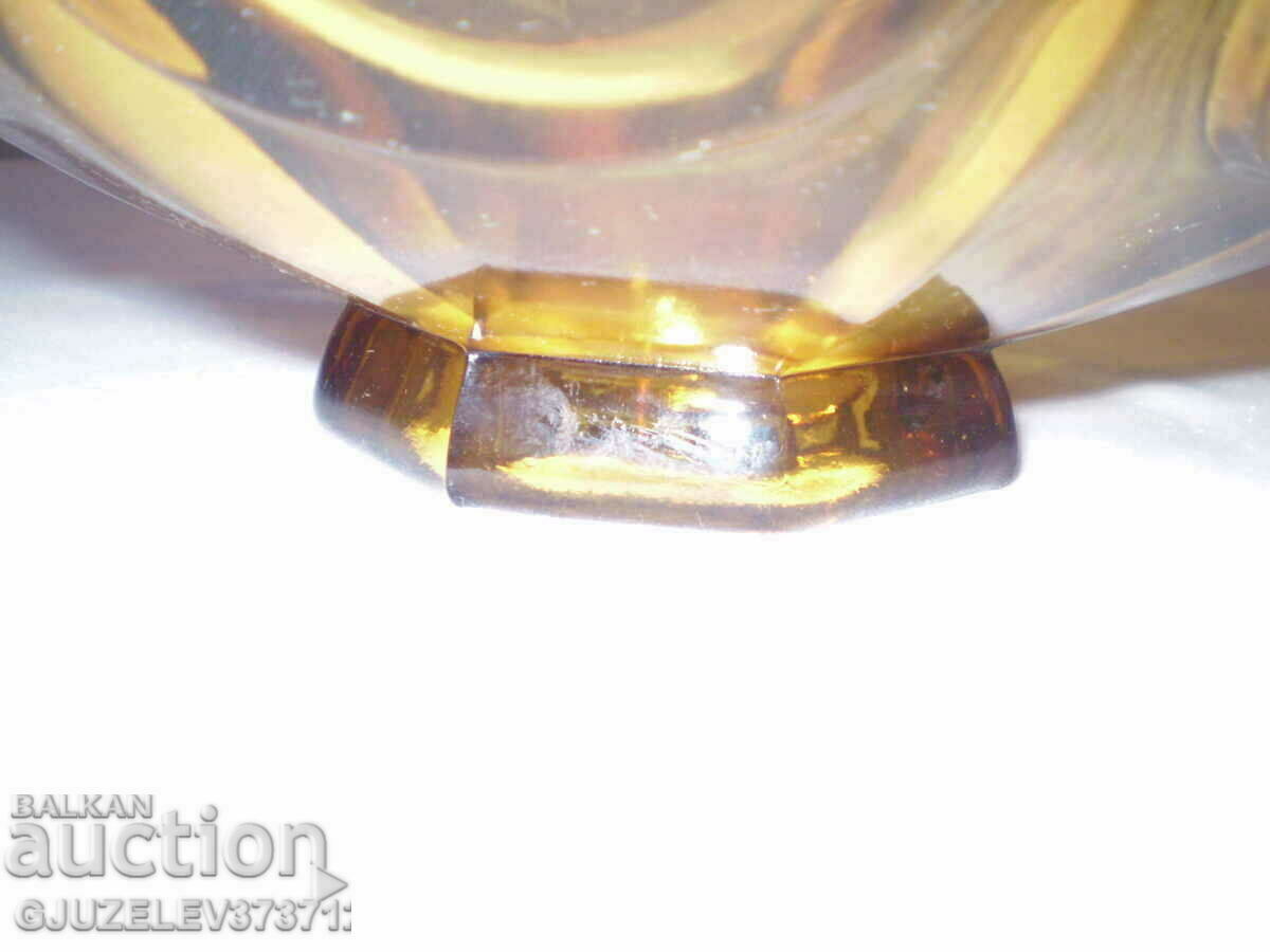 Old Crystal Glass CARAMEL COLOR Massive Bowl, Fructier - 6 Old Crystal Glass CARAMEL COLOR Massive Bowl, Fructier - 6