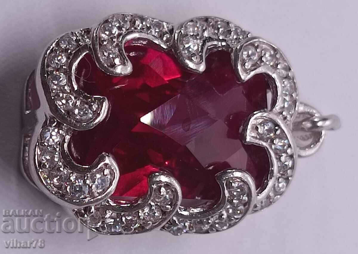 SILVER PENDANT WITH HUGE RUBY AND FIANITES with price 399.99 BGN | € 204.51 SILVER PENDANT WITH HUGE RUBY AND FIANITES with price 399.99 BGN | € 204.51