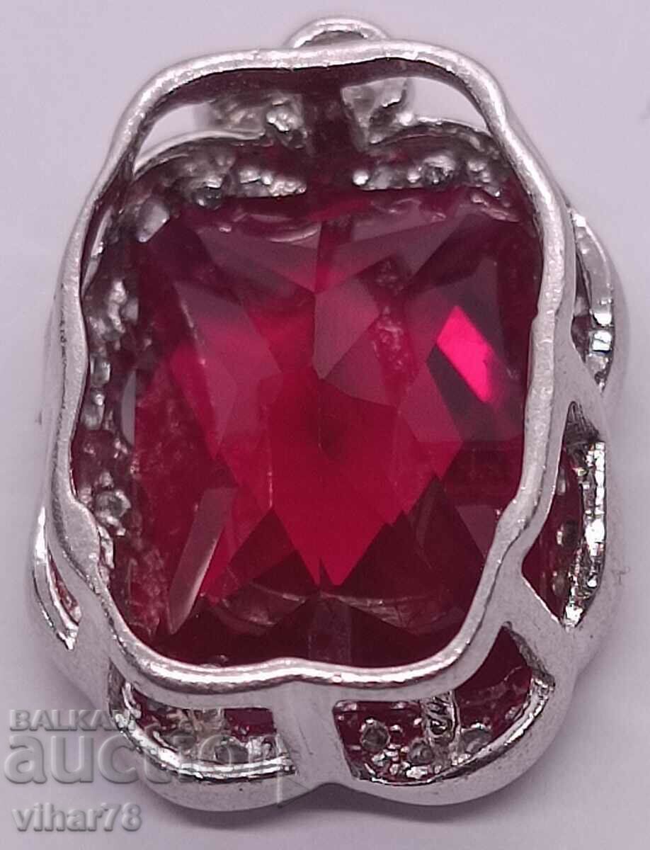 SILVER PENDANT WITH HUGE RUBY AND FIANITES - 5 SILVER PENDANT WITH HUGE RUBY AND FIANITES - 5