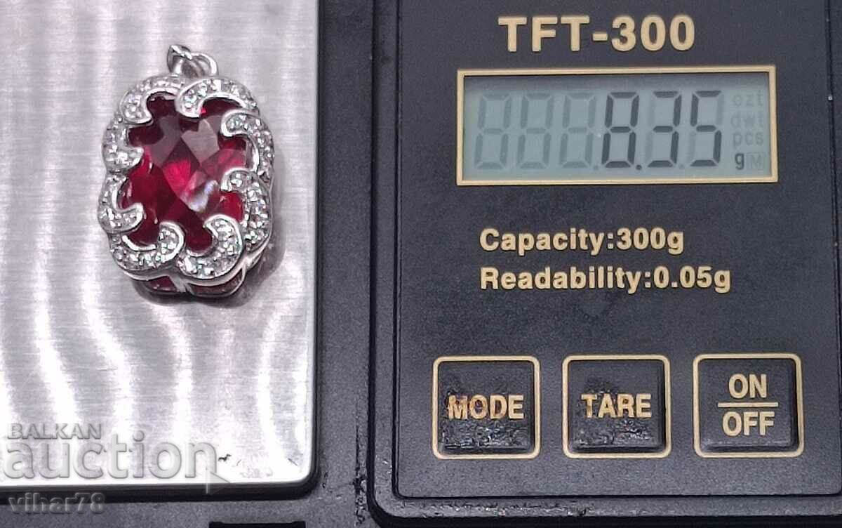 SILVER PENDANT WITH HUGE RUBY AND FIANITES - 6 SILVER PENDANT WITH HUGE RUBY AND FIANITES - 6