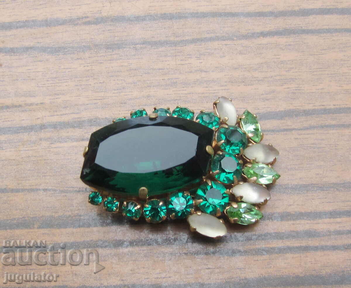 original old lady's jewel brooch with green stones with price 20.00 BGN | € 10.23