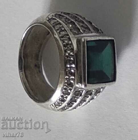 SOLID SILVER RING WITH TOURMALINE AND FORGED ZIRCONIA