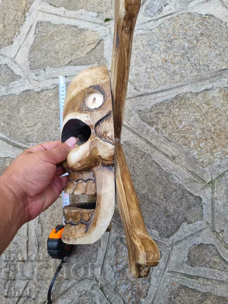 Wooden skull with bones. Pirate crest - 5 Wooden skull with bones. Pirate crest - 5