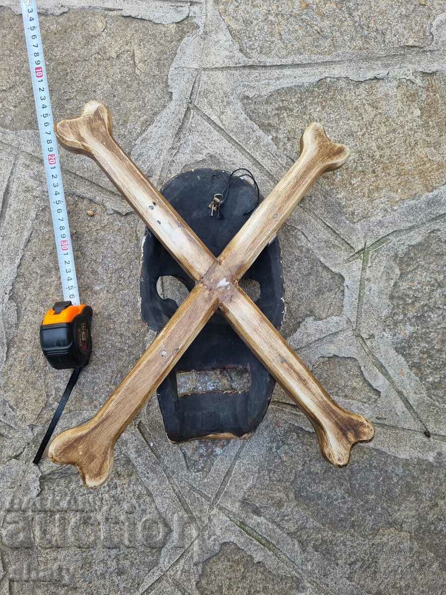 Wooden skull with bones. Pirate crest - 6 Wooden skull with bones. Pirate crest - 6