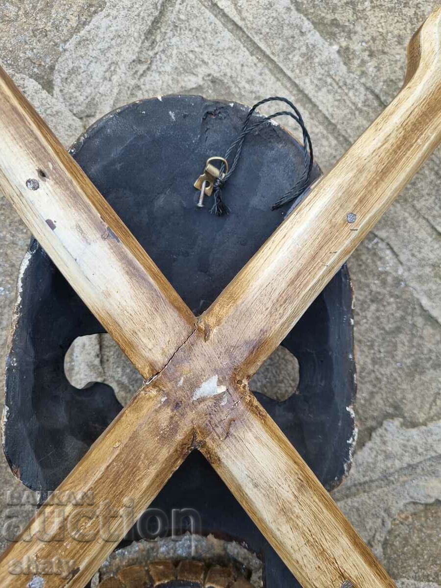 Wooden skull with bones. Pirate crest - 7 Wooden skull with bones. Pirate crest - 7