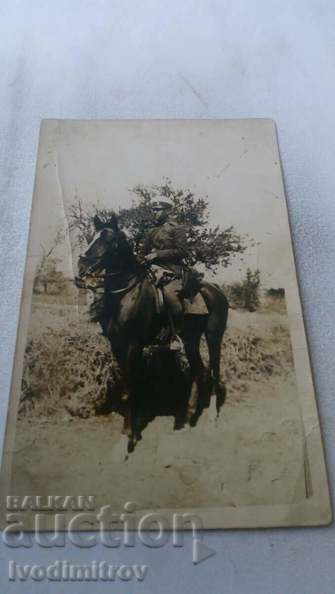 Αξιωματικός φωτογραφίας με ένα μαύρο άλογο