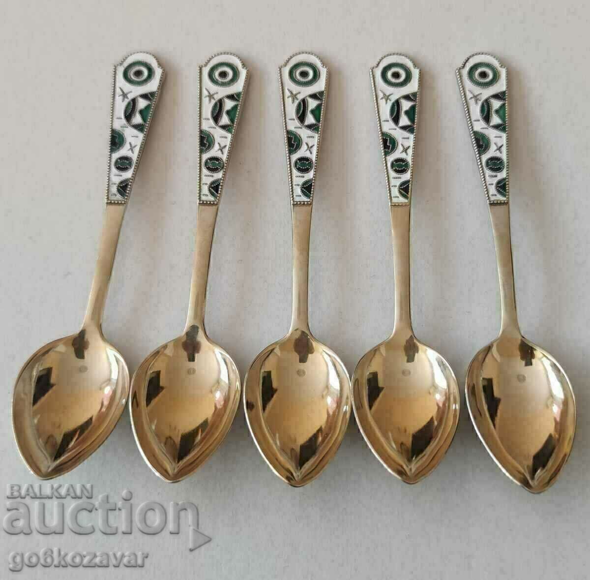 Auction Silver spoons USSR-Russia Enamel-gilt Markings Perfect Auction Silver spoons USSR-Russia Enamel-gilt Markings Perfect