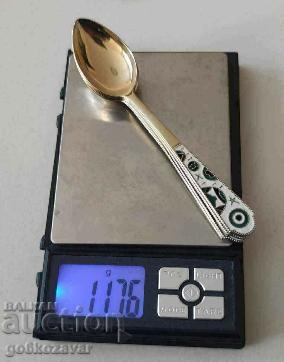 Silver spoons USSR-Russia Enamel-gilt Markings Perfect - 7 Silver spoons USSR-Russia Enamel-gilt Markings Perfect - 7