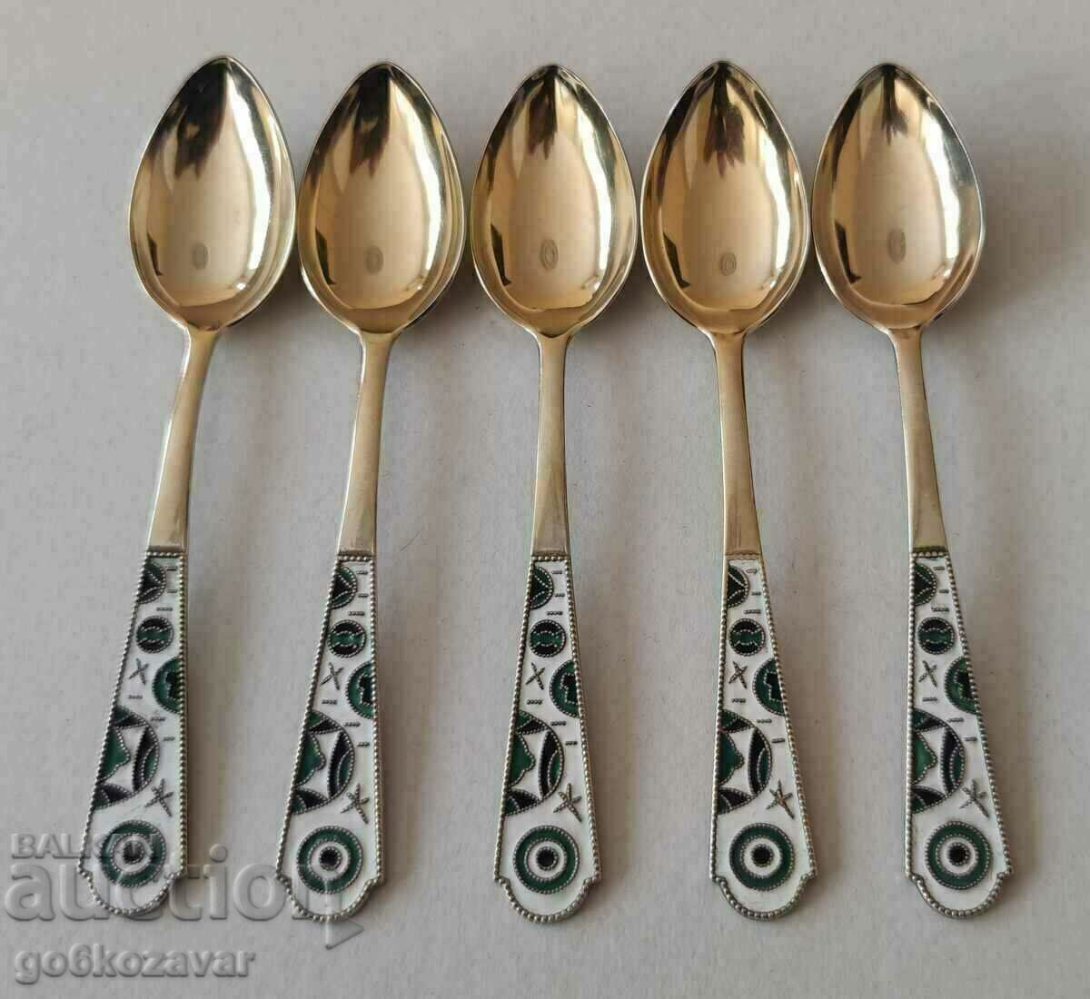 Silver spoons USSR-Russia Enamel-gilt Markings Perfect