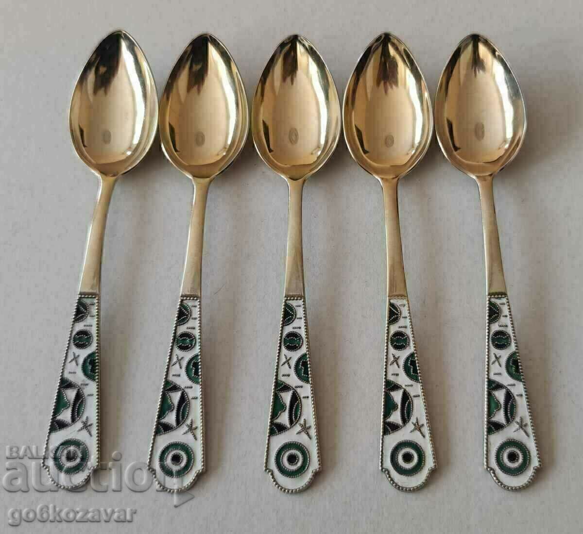 Silver spoons USSR-Russia Enamel-gilt Markings Perfect Silver spoons USSR-Russia Enamel-gilt Markings Perfect