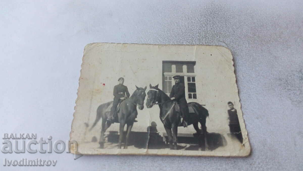Photo Plovdiv An officer and a soldier on two black horses 1936
