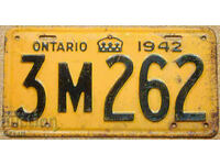 Καναδική πινακίδα κυκλοφορίας ONTARIO 1942