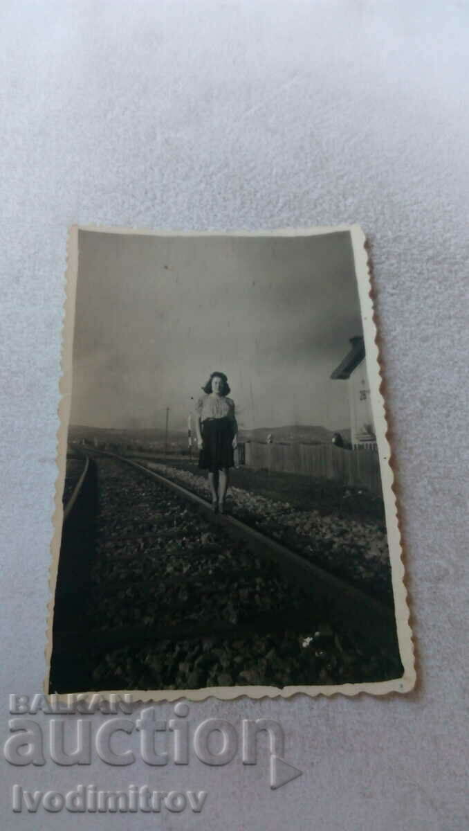 Photo Dragoman Woman on a railway track 1944
