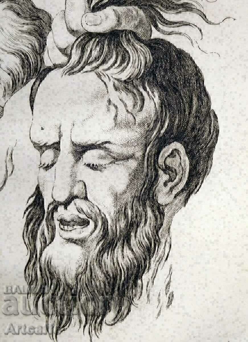 Стар Офорт-Глави Giulio Romano - 5