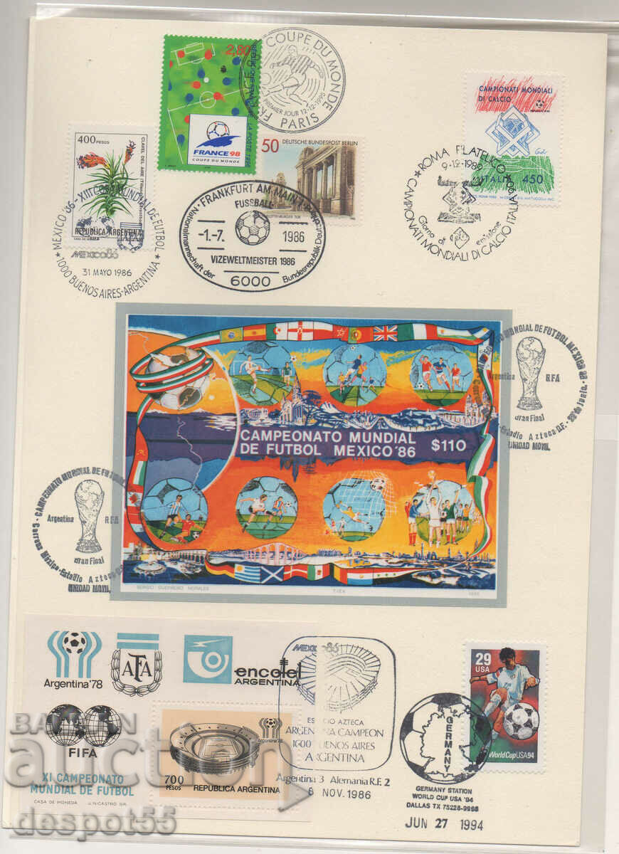 1986-96. Φιλοτελική κάρτα με ποδοσφαιρικές εκδηλώσεις, γραμματόσημα και γραμματόσημα